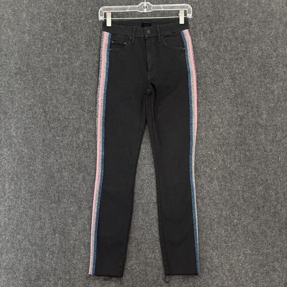 Mother Jeans Womens 24 Black High Waisted Looker Ankle Fray Guilty Glitter Racer - Picture 1 of 15